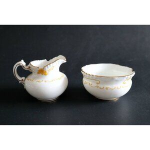 Vintage Aynsley Cream & Sugar Petite White With Yellow Trim